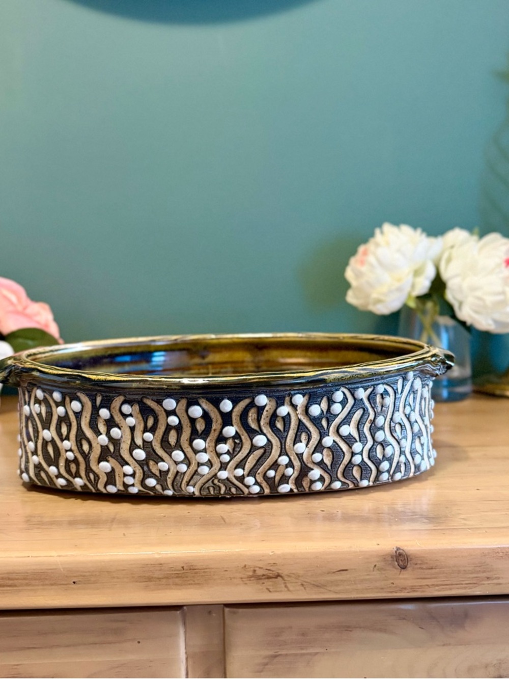 Handmade Oval Ceramic Planter Textured Studio Pottery Boho Rustic